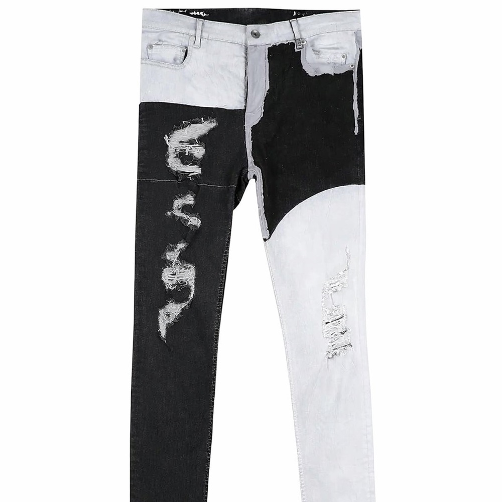 【 Luxury Designer | Limited】 Rick Owens DRKSHDW Ripped Contrast Panel Jeans 34
